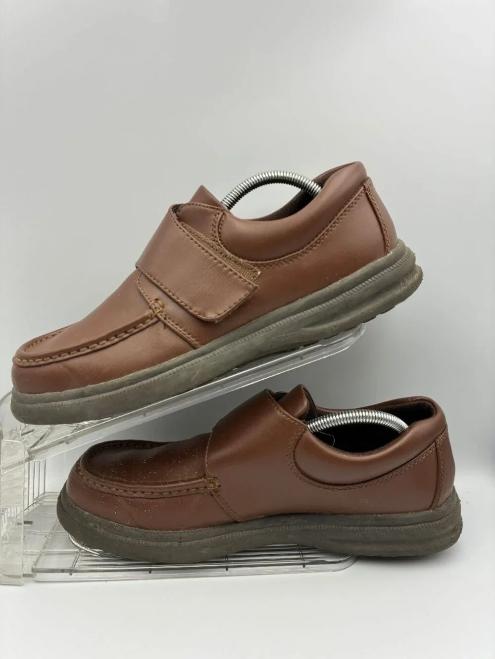 Softspots Mens Brown Velcro Loafers 8.5 Medium Moc Toe Comfort Casual Shoes